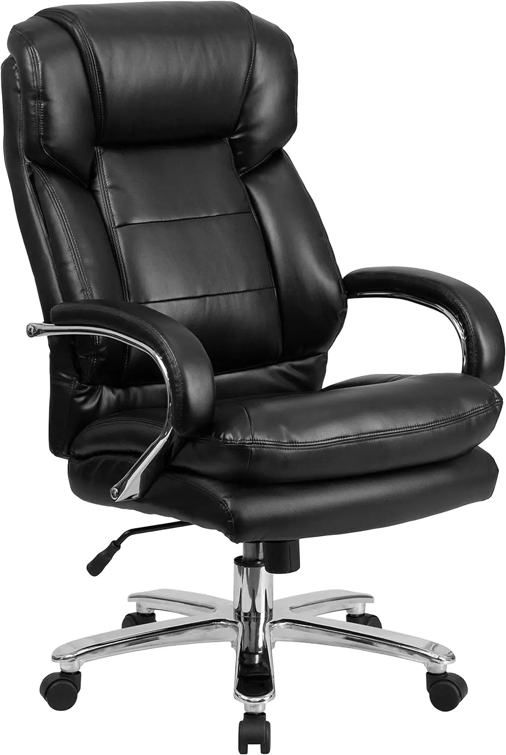 Голям и висок офис стол | Черна кожа & черен плат въртящ изпълнителен бюро стол с колела
